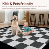 Ultra Soft Area Rug, Non Slip, Stain Resistant, Washable Area Rugs for Living Room, Bedroom, Rustic Twisted Checker Design(Black)