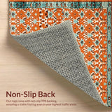 Ultra Soft Area Rug, Non Slip, Stain Resistant, Washable Area Rugs for Living Room, Bedroom, Luxurious Curved Trellis Composition(Orange)