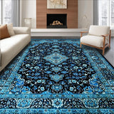 Ultra Soft Area Rug, Non Slip, Stain Resistant, Washable Area Rugs for Living Room, Bedroom, Elegant Black Blue Tiled Arrangement(Blue)