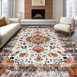 Ultra Soft Area Rug, Non Slip, Stain Resistant, Washable Area Rugs for Living Room, Bedroom, Elegant Layered Floral Design Style(Orange)