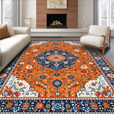 Ultra Soft Area Rug, Non Slip, Stain Resistant, Washable Area Rugs for Living Room, Bedroom, Cheerful Multi-Tonal Floral Element(Orange)