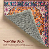 Ultra Soft Area Rug, Non Slip, Stain Resistant, Washable Area Rugs for Living Room, Bedroom, Elegant Retro Geometric Elements(Orange)