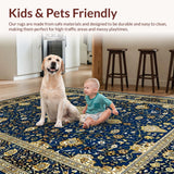 Ultra Soft Area Rug, Non Slip, Stain Resistant, Washable Area Rugs for Living Room, Bedroom, Artistic Gold-Like Decorative Elements(Blue)