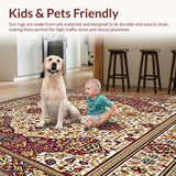 Ultra Soft Area Rug, Non Slip, Stain Resistant, Washable Area Rugs for Living Room, Bedroom, Richly Designed Boho Featuring Burgundy And Gold Floral Motifs(Beige)