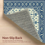 Ultra Soft Area Rug, Non Slip, Stain Resistant, Washable Area Rugs for Living Room, Bedroom, Chateau Collection Sapphire Crest Area Dark Blue Beige(Blue)