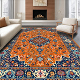 Ultra Soft Area Rug, Non Slip, Stain Resistant, Washable Area Rugs for Living Room, Bedroom, Elegant Round Geometric Motif(Orange)