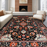 Ultra Soft Area Rug, Non Slip, Stain Resistant, Washable Area Rugs for Living Room, Bedroom, Chic Vintage Floral Aesthetic(Black)