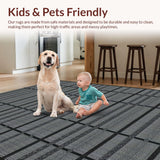 Ultra Soft Area Rug, Non Slip, Stain Resistant, Washable Area Rugs for Living Room, Bedroom, Sophisticated Monochrome Ogee Motif(Black)
