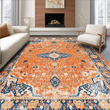 Ultra Soft Area Rug, Non Slip, Stain Resistant, Washable Area Rugs for Living Room, Bedroom, Trendy Faded Vintage Floral(Orange)