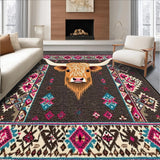 Ultra Soft Area Rug, Non Slip, Stain Resistant, Washable Area Rugs for Living Room, Bedroom, Pastel Highland Cattle Decorative Style(Brown)