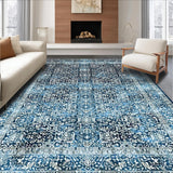 Ultra Soft Area Rug, Non Slip, Stain Resistant, Washable Area Rugs for Living Room, Bedroom, Elegant Vintage Scroll Motif(Blue)