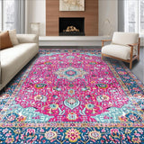 Ultra Soft Area Rug, Non Slip, Stain Resistant, Washable Area Rugs for Living Room, Bedroom, Vintage Textured Geometric Tapestry(Pink)