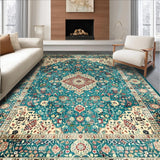 Ultra Soft Area Rug, Non Slip, Stain Resistant, Washable Area Rugs for Living Room, Bedroom, Chic Dark Green Ogee Pattern(Blue)