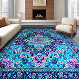Ultra Soft Area Rug, Non Slip, Stain Resistant, Washable Area Rugs for Living Room, Bedroom, Eclectic Vintage Floral Fusion(Blue)