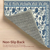 Ultra Soft Area Rug, Non Slip, Stain Resistant, Washable Area Rugs for Living Room, Bedroom, Handcrafted Beige & Indigo Tulip Area(Blue)