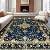 Ultra Soft Area Rug, Non Slip, Stain Resistant, Washable Area Rugs for Living Room, Bedroom, Artistic Gold-Like Decorative Elements(Blue)