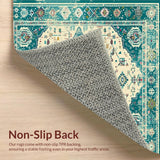 Ultra Soft Area Rug, Non Slip, Stain Resistant, Washable Area Rugs for Living Room, Bedroom, Elegant Trellis Motif in Aqua(Beige)