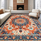 Ultra Soft Area Rug, Non Slip, Stain Resistant, Washable Area Rugs for Living Room, Bedroom, Vivid Floral Medallion Aesthetic(Red)