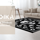Ultra Soft Area Rug, Non Slip, Stain Resistant, Washable Area Rugs for Living Room, Bedroom, Eerie Halloween Skeleton Motif(Black)