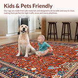 Ultra Soft Area Rug, Non Slip, Stain Resistant, Washable Area Rugs for Living Room, Bedroom, Vintage Ethnic Burnt Orange Motif(Red)