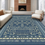 Ultra Soft Area Rug, Non Slip, Stain Resistant, Washable Area Rugs for Living Room, Bedroom, Rustic Tribal Geometric Kitchen Rug Simple Blue Ivory Carpet(Blue)