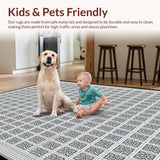 Ultra Soft Area Rug, Non Slip, Stain Resistant, Washable Area Rugs for Living Room, Bedroom, Luxurious Neutral Diamond Motif(Gray)