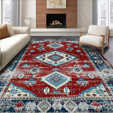 Ultra Soft Area Rug, Non Slip, Stain Resistant, Washable Area Rugs for Living Room, Bedroom, Rustic Red Medallion Design(Red)