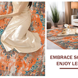 Ultra Soft Area Rug, Non Slip, Stain Resistant, Washable Area Rugs for Living Room, Bedroom, Luxurious Distressed Floral Medallion Touch(Orange)