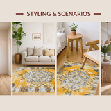 Ultra Soft Area Rug, Non Slip, Stain Resistant, Washable Area Rugs for Living Room, Bedroom, Elegant Distressed Artful Arrangement(Yellow)
