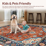 Ultra Soft Area Rug, Non Slip, Stain Resistant, Washable Area Rugs for Living Room, Bedroom, Vintage Tribal Dining Room Washable Rug(Red)