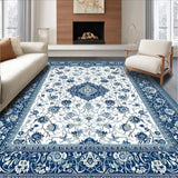 Ultra Soft Area Rug, Non Slip, Stain Resistant, Washable Area Rugs for Living Room, Bedroom, Refined Elegant Floral Texture(Blue)