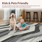 Ultra Soft Area Rug, Non Slip, Stain Resistant, Washable Area Rugs for Living Room, Bedroom, Dynamic Striped Contemporary Flair(Black)