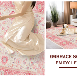 Ultra Soft Area Rug, Non Slip, Stain Resistant, Washable Area Rugs for Living Room, Bedroom, Chic Blush Pink Floral Motif(Pink)