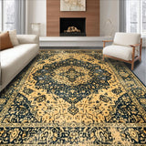 Ultra Soft Area Rug, Non Slip, Stain Resistant, Washable Area Rugs for Living Room, Bedroom, Luxurious Faded Medallion Style(Gold)