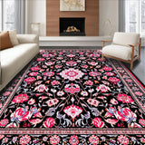 Ultra Soft Area Rug, Non Slip, Stain Resistant, Washable Area Rugs for Living Room, Bedroom, Boho Vintage Floral Aesthetic(Black)