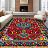 Ultra Soft Area Rug, Non Slip, Stain Resistant, Washable Area Rugs for Living Room, Bedroom, Rustic Colorful Geometric Motif(Red)