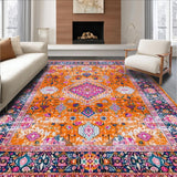 Ultra Soft Area Rug, Non Slip, Stain Resistant, Washable Area Rugs for Living Room, Bedroom, Vibrant Floral Patterned Elegance(Orange)
