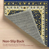 Ultra Soft Area Rug, Non Slip, Stain Resistant, Washable Area Rugs for Living Room, Bedroom, Vintage Modern Abstract with Deep Blue and Gold Accents(Blue)