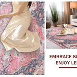 Ultra Soft Area Rug, Non Slip, Stain Resistant, Washable Area Rugs for Living Room, Bedroom, Vibrant Ogee Patterned Delight(Pink)