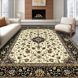 Ultra Soft Area Rug, Non Slip, Stain Resistant, Washable Area Rugs for Living Room, Bedroom, Elegant Rustic Floral Medallion(Ivory)