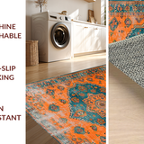 Ultra Soft Area Rug, Non Slip, Stain Resistant, Washable Area Rugs for Living Room, Bedroom, Minimalist Medallion Tiled Aesthetics(Orange)