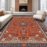Ultra Soft Area Rug, Non Slip, Stain Resistant, Washable Area Rugs for Living Room, Bedroom, Vintage Ethnic Burnt Orange Motif(Red)