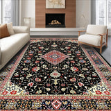 Ultra Soft Area Rug, Non Slip, Stain Resistant, Washable Area Rugs for Living Room, Bedroom, Elegant Floral Arch Motif(Black)