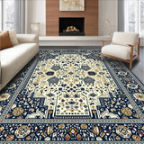 Ultra Soft Area Rug, Non Slip, Stain Resistant, Washable Area Rugs for Living Room, Bedroom, Navy Beige Abstract With Intricate Animal And Floral Motifs(Blue)