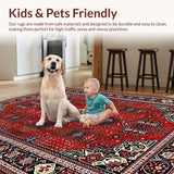 Ultra Soft Area Rug, Non Slip, Stain Resistant, Washable Area Rugs for Living Room, Bedroom, Luxurious Red Abstract Linear Motif(Red)