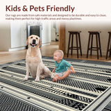 Ultra Soft Area Rug, Non Slip, Stain Resistant, Washable Area Rugs for Living Room, Bedroom, Rustic Textured Tassel Accent Piece(Black)