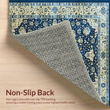 Ultra Soft Area Rug, Non Slip, Stain Resistant, Washable Area Rugs for Living Room, Bedroom, Heritage Collection Faded Area with Ornate Design(Blue)