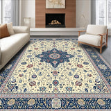 Ultra Soft Area Rug, Non Slip, Stain Resistant, Washable Area Rugs for Living Room, Bedroom, Harmony Embrace Non Slip Beige & Blue Medallion(Beige)