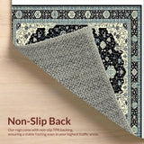 Ultra Soft Area Rug, Non Slip, Stain Resistant, Washable Area Rugs for Living Room, Bedroom, Non-Shedding Vintage Bedroom Area Rug Black Ivory(Black)