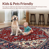 Ultra Soft Area Rug, Non Slip, Stain Resistant, Washable Area Rugs for Living Room, Bedroom, Luxurious Ornate Patterned Accent(Red)